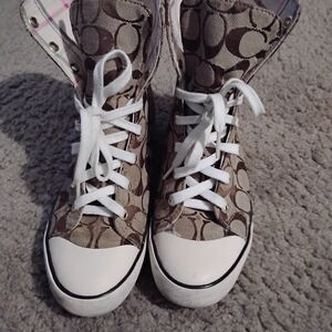 Coach Brown and White High-Top Sneakers